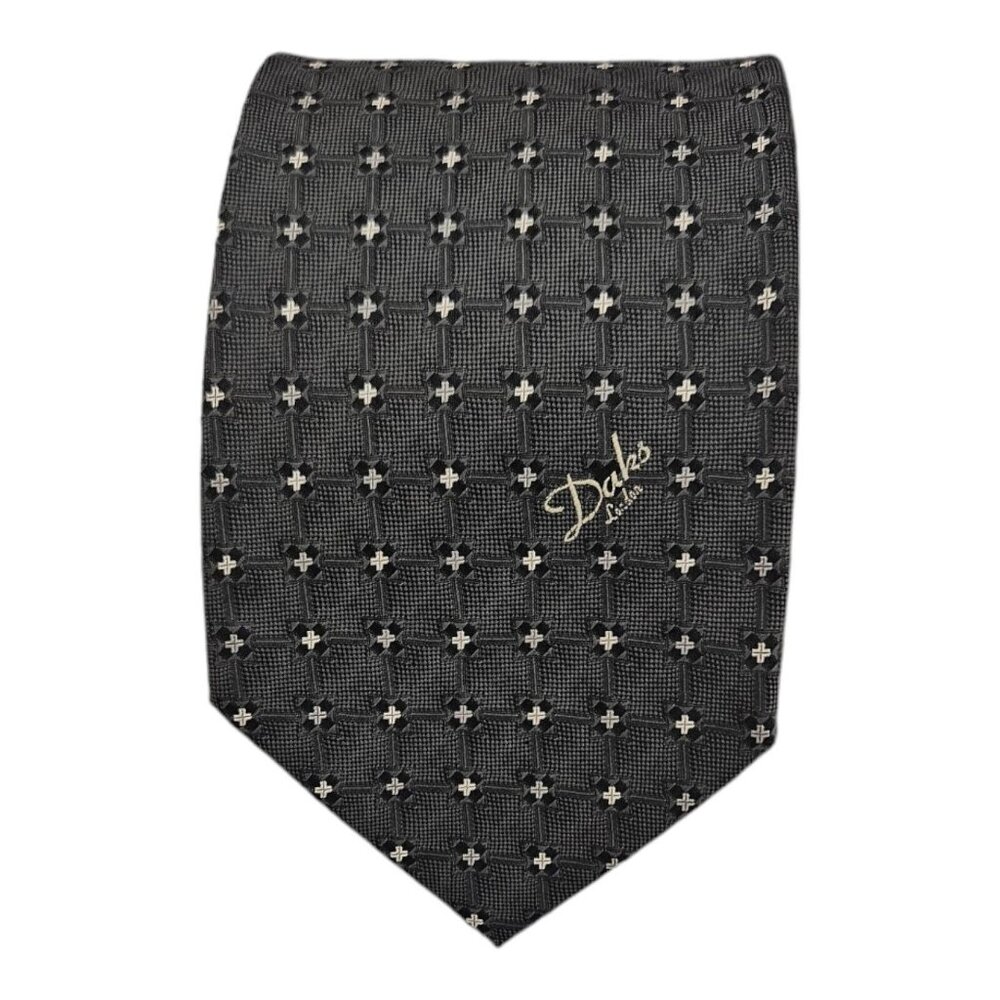DAKS Gray Geometric Logo Silk Tie ITALY 60"/ 3.7" EC